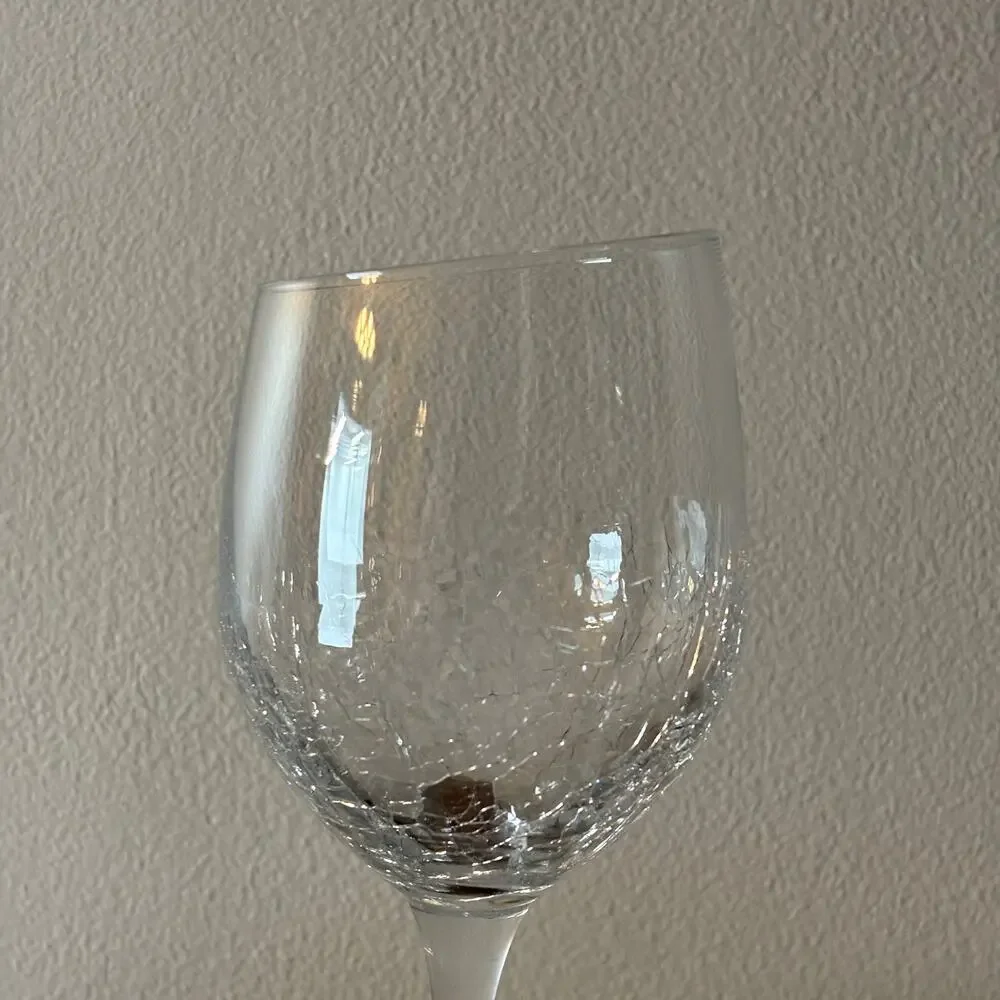 Pier 1 Clear Crackle Angled Slant Rim White Wine Glass Asymmetric 8 3/4